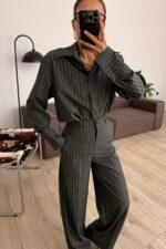 Vatkalı Çizgili Pantolon Takım Antrasit - Görsel 2
