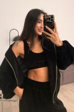 Kadife Hırka Crop pantolon Takım Siyah