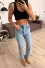 Tint Yıkama Kesik Paça Buz Mavi Jean - Görsel 2