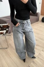 Verev Dikişli Geniş Paça Antrasit Jean - Görsel 2