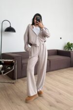 Hırkalı Modal Kumaş Eşofman Takım Vizon