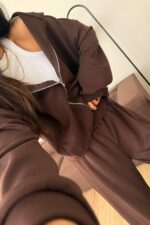 Hırkalı Modal Kumaş Eşofman Takım Kahverengi - Görsel 3