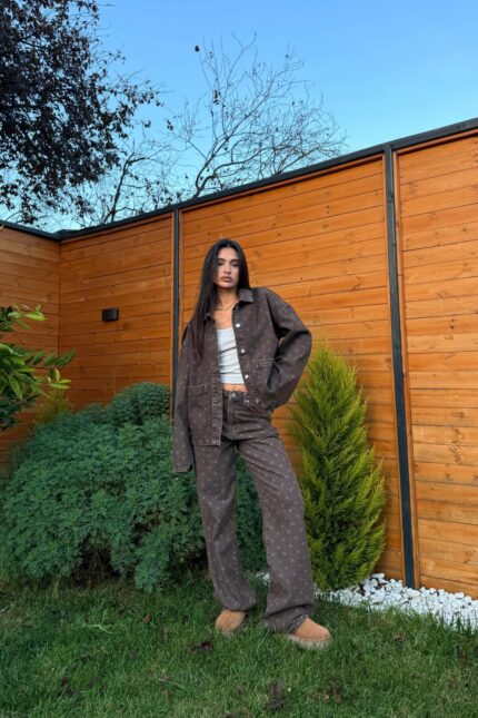 Puantiyeli Kahve Eskitmeli Jean