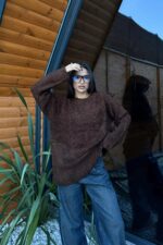 Dokulu Bisiklet Yaka Kazak Kahverengi