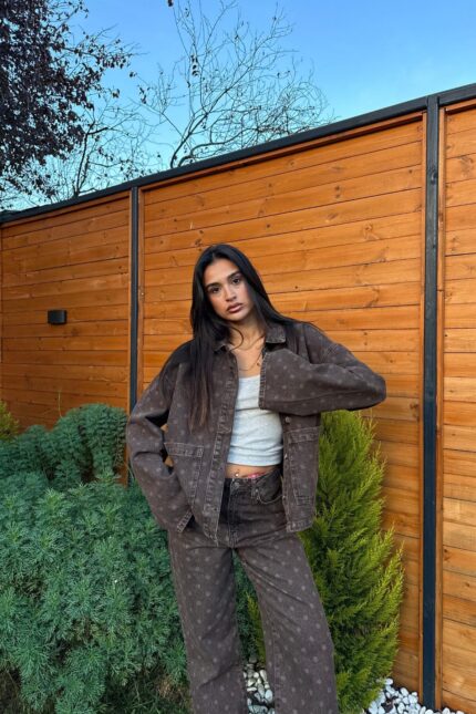 Puantiyeli Büyük Cepli Ceket Kahverengi