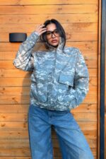 Asker Desenli Fermuarlı Ceket