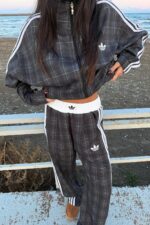 Ekose Desenli Yanları Şeritli Eşofman Takım Antrasit - Görsel 3