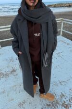 Tek Düğmeli Atkılı Kaşe Kaban Antrasit - Görsel 5