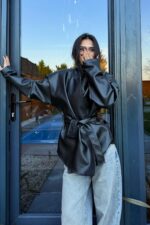 Beli Kemerli Yumuşak Deri Ceket Siyah - Görsel 2