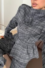 Beli Lastikli Ekose Desenli Takım Lacivert - Görsel 3