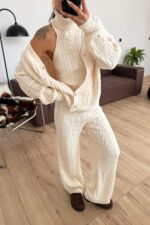 Saç Örgülü 3 Parça Triko Takım Bej - Görsel 3