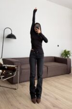 Flare Siyah Eskitme Jean