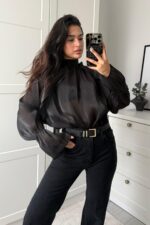 Transparan Tül Bluz Siyah