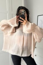 Transparan Tül Bluz Bordo - Görsel 2