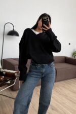 V Yaka Pinterest Yumuşak Kazak Siyah