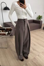 Yüksek Bel Kalın Kumaşlı Pantolon Vizon - Görsel 2