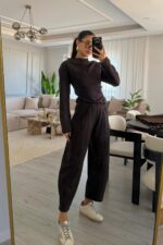 Fitilli Verev Kesim Triko Takım Acı Kahve