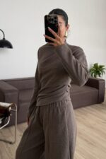 Fitilli Verev Kesim Triko Takım Vizon - Görsel 2