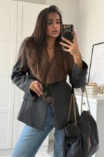 Yakası Kürklü Blazer Ceket Antrasit - Görsel 2