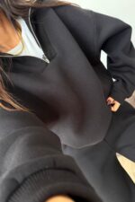 Fermuarlı Dik Yaka Eşofman Takım Siyah - Görsel 2