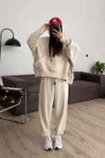 Geniş Kollu Oversize Eşofman Takım Bej - Görsel 2