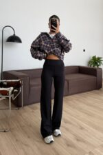 Yüksek Bel Geniş Paça Tayt Siyah