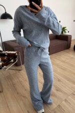 İspanyol Paça Fitilli Triko Takım Mavi - Görsel 2