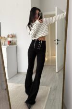 Çift Fermuarlı İspanyol Paça Tayt Siyah