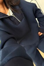 Fermuarlı Dik Yaka Eşofman Takım Lacivert - Görsel 2
