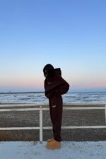 Base Sıde Kapşonlu Sweat Eşofman Takım Kahverengi - Görsel 2