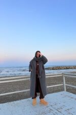 Tek Düğmeli Atkılı Kaşe Kaban Antrasit