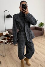 Beli Lastikli Ekose Desenli Takım Lacivert - Görsel 2