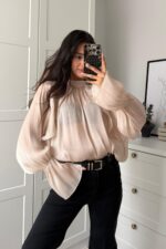 Transparan Tül Bluz Bordo