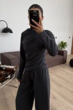 Fitilli Verev Kesim Triko Takım Antrasit - Görsel 2