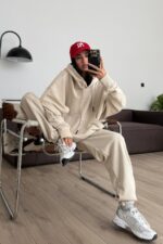 Geniş Kollu Oversize Eşofman Takım Bej