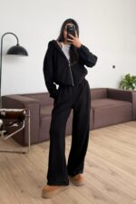 Hırkalı Modal Kumaş Eşofman Takım Siyah