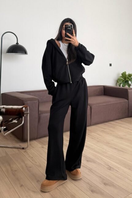 Hırkalı Modal Kumaş Eşofman Takım Siyah