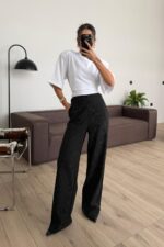 Beyaz Çizgili Pantolon Siyah