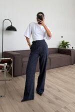 Beyaz Çizgili Pantolon Lacivert