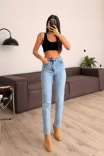 Tint Yıkama Kesik Paça Buz Mavi Jean