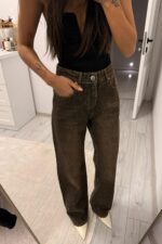 Işıltılı Wide Leg Kahve Eskitme Jean - Görsel 2