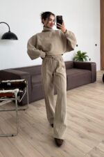 Yarasa Kollu Balıkçı Yaka Triko Takım Açık Haki