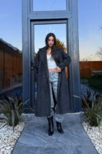 Çizgili Uzun Kaşe Kaban Siyah - Görsel 2