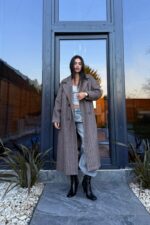 Çizgili Uzun Kaşe Kaban Vizon