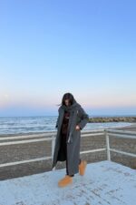 Tek Düğmeli Atkılı Kaşe Kaban Antrasit - Görsel 2