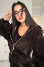 Kadife Hırka Crop pantolon Takım Acı Kahve