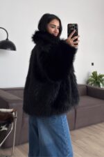 Hakim Yaka Işıltılı Kürk Siyah - Görsel 2