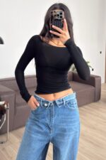 For Kayık Yaka Transparan Bluz Siyah