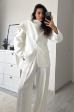 Tasarım Şallı Blazer Ceket Ekru