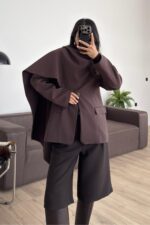 Tasarım Şallı Blazer Ceket Kahverengi